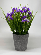 Artificial Purple Flower Plant in Stone-Textured Pot